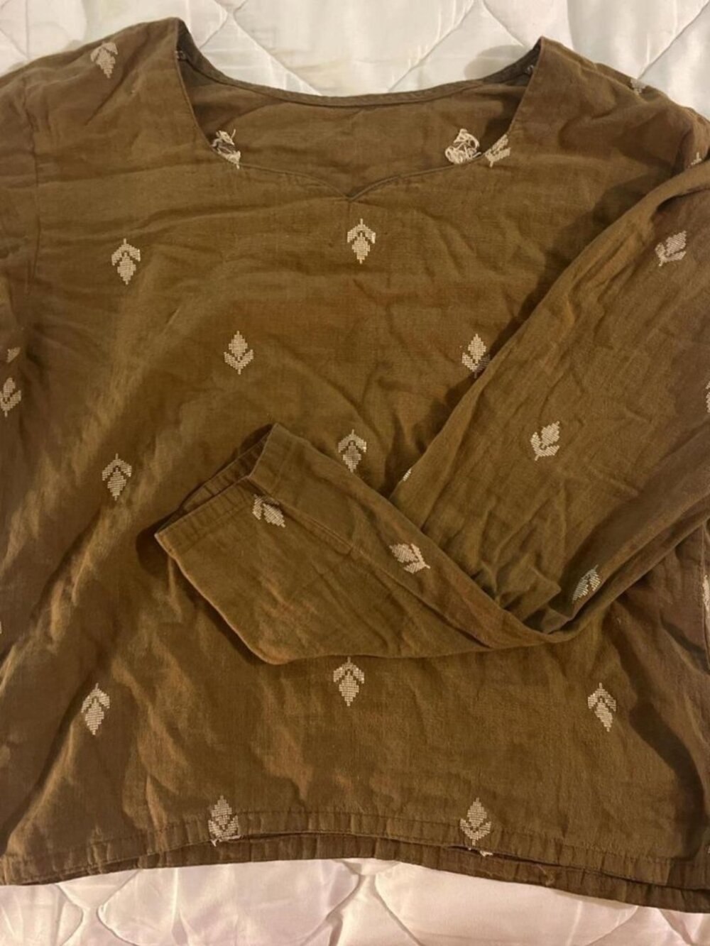 Reformation Brown and Khaki Organic Cotton Blouse Size XS